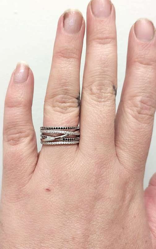 925 Sterling Silver Plated Ring with White & Black Cubic Zirconias