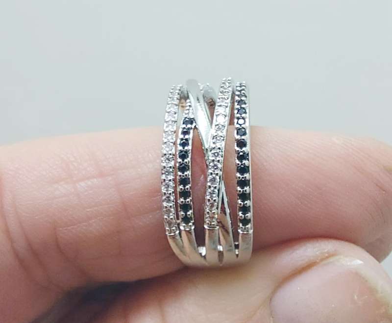 925 Sterling Silver Plated Ring with White & Black Cubic Zirconias