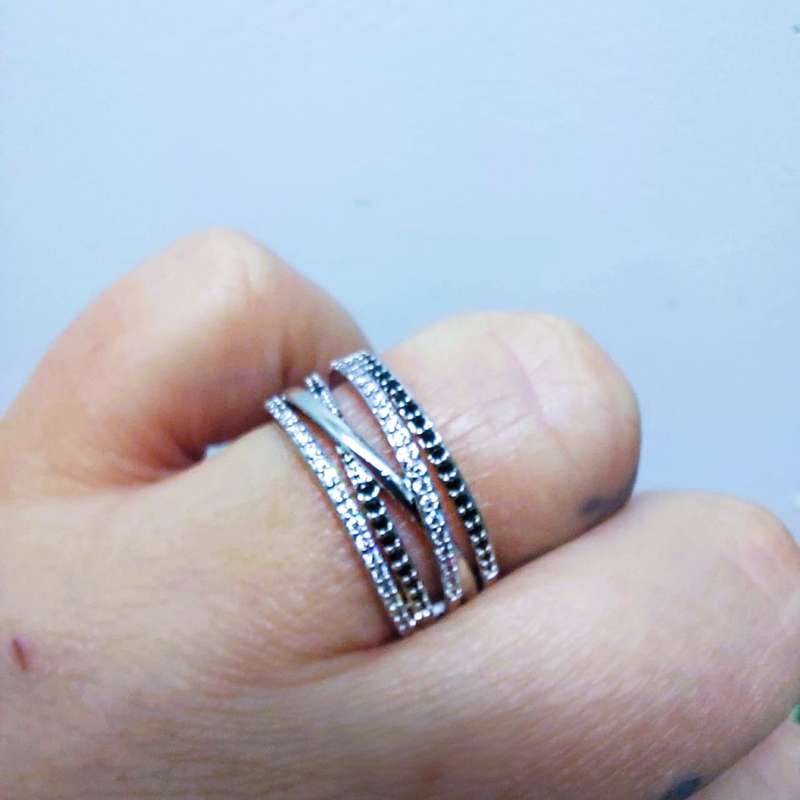 925 Sterling Silver Plated Ring with White & Black Cubic Zirconias
