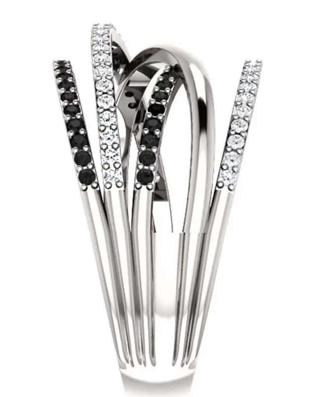 925 Sterling Silver Plated Ring with White & Black Cubic Zirconias