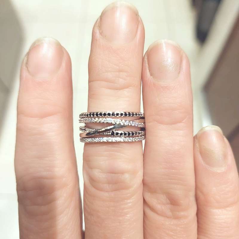 925 Sterling Silver Plated Ring with White & Black Cubic Zirconias