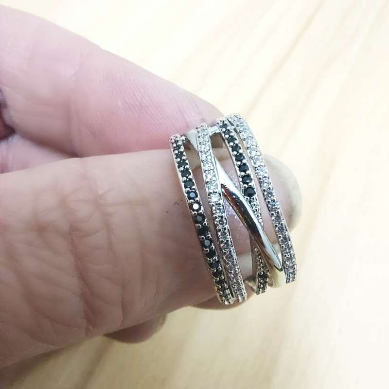 925 Sterling Silver Plated Ring with White & Black Cubic Zirconias