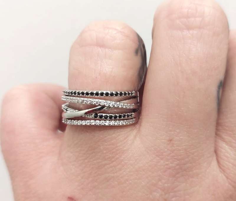 925 Sterling Silver Plated Ring with White & Black Cubic Zirconias