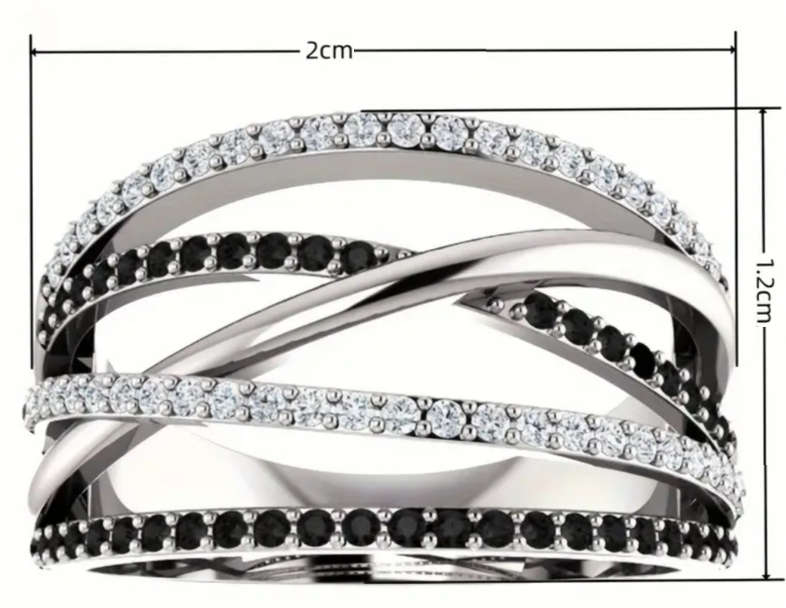 925 Sterling Silver Plated Ring with White & Black Cubic Zirconias