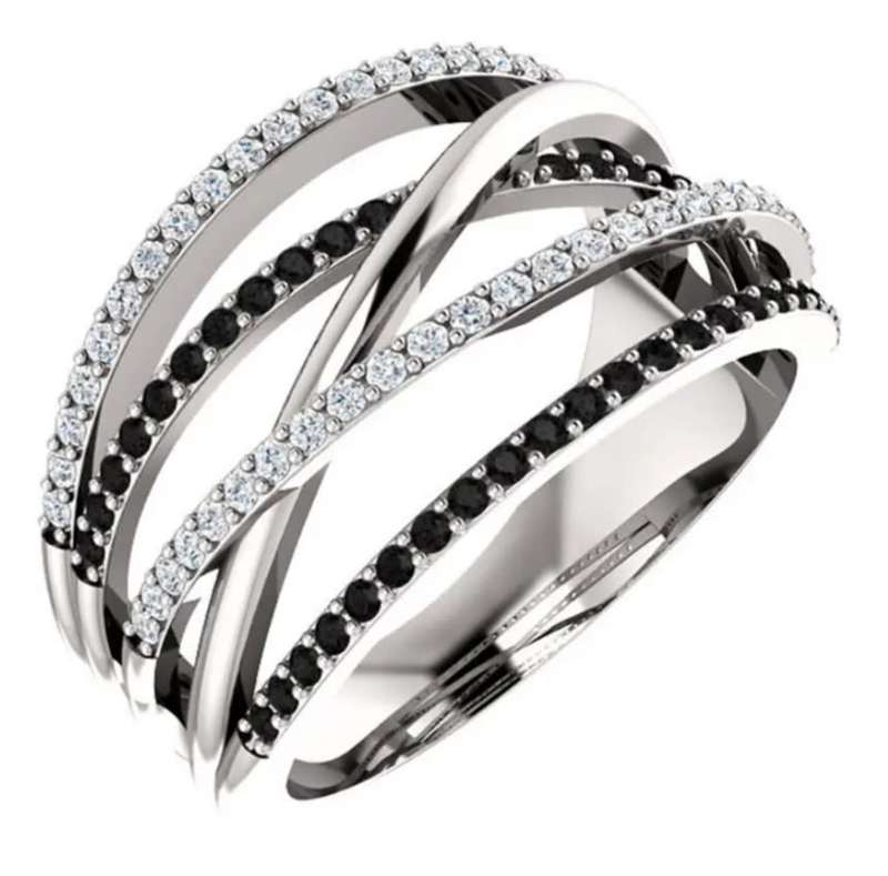 925 Sterling Silver Plated Ring with White & Black Cubic Zirconias