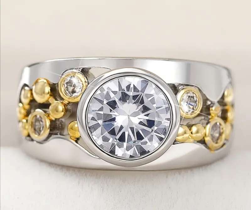 Silver Fashion Ring with Yellow Gold Detail and White Cubic Zirconias
