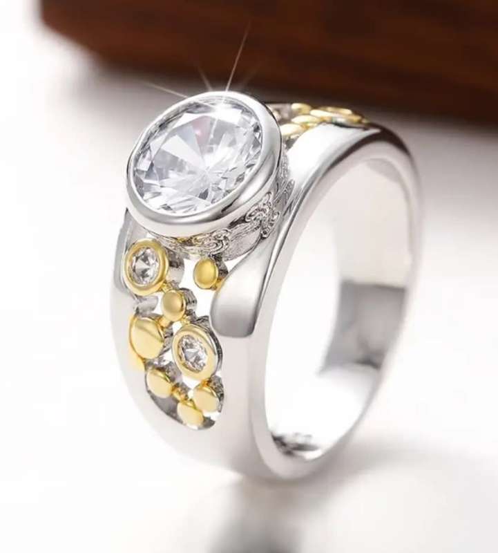 Silver Fashion Ring with Yellow Gold Detail and White Cubic Zirconias