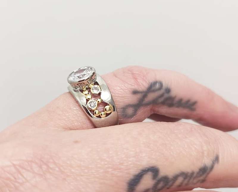 Silver Fashion Ring with Yellow Gold Detail and White Cubic Zirconias