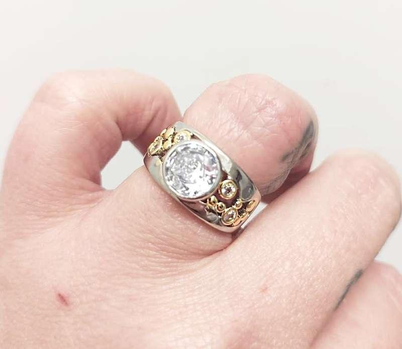 Silver Fashion Ring with Yellow Gold Detail and White Cubic Zirconias