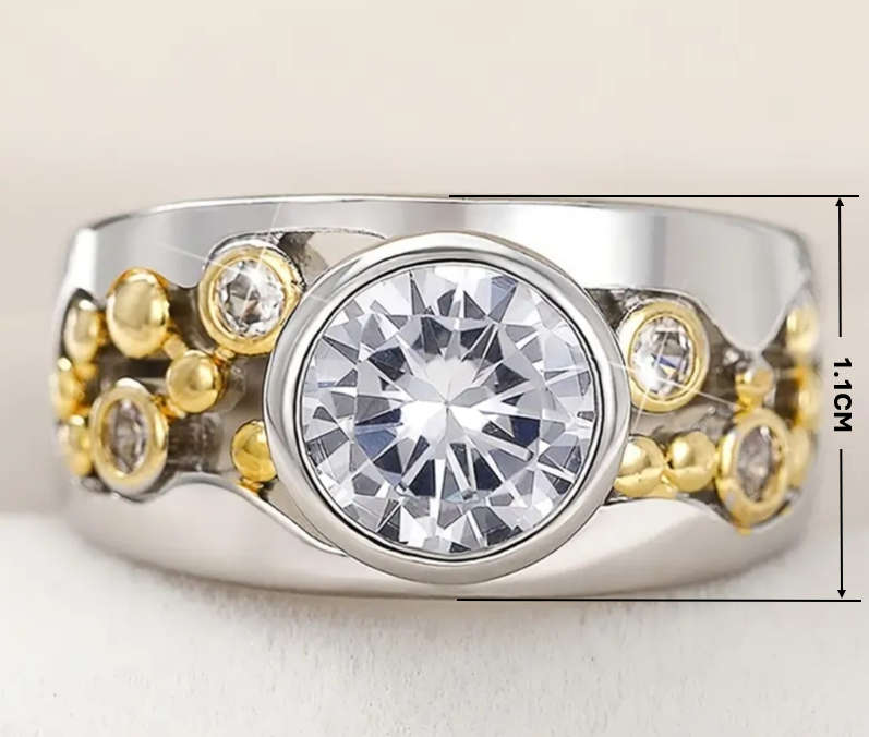 Silver Fashion Ring with Yellow Gold Detail and White Cubic Zirconias