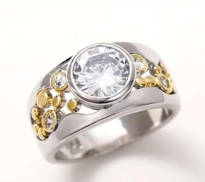Silver Fashion Ring with Yellow Gold Detail and White Cubic Zirconias