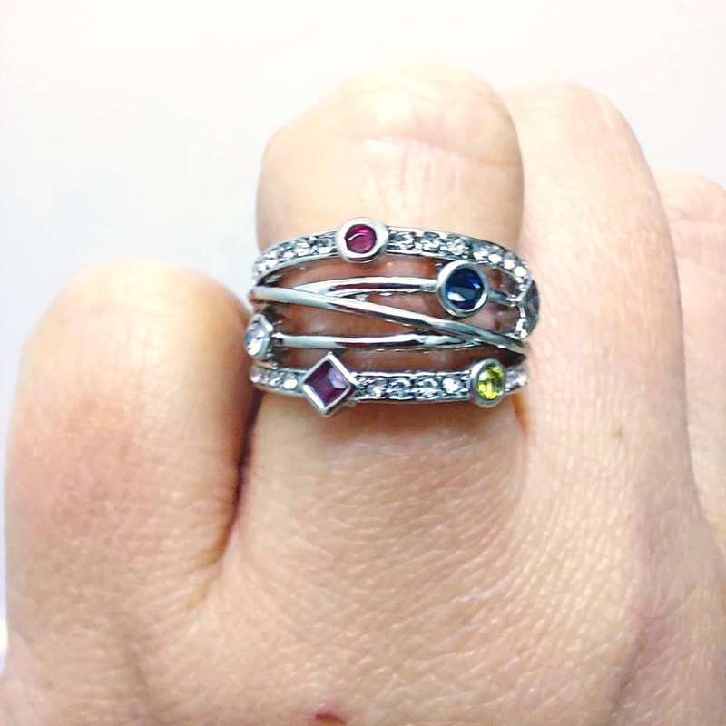 Silver Fashion Ring with Multi coloured Cubic Zirconias