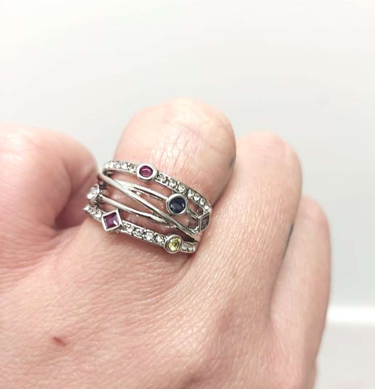 Silver Fashion Ring with Multi coloured Cubic Zirconias