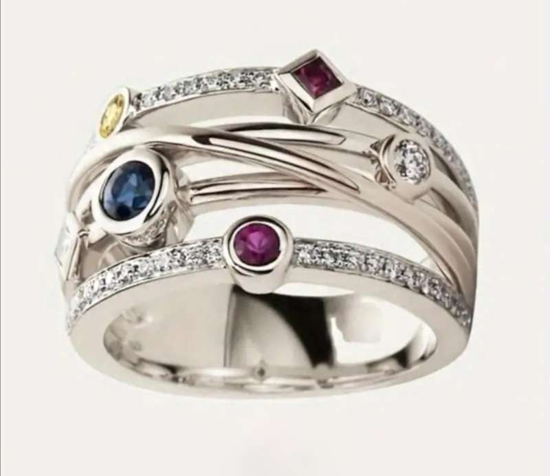 Silver Fashion Ring with Multi coloured Cubic Zirconias
