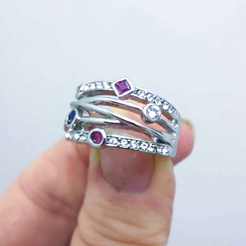 Silver Fashion Ring with Multi coloured Cubic Zirconias