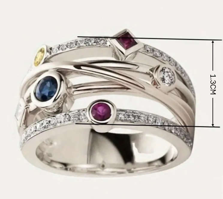 Silver Fashion Ring with Multi coloured Cubic Zirconias