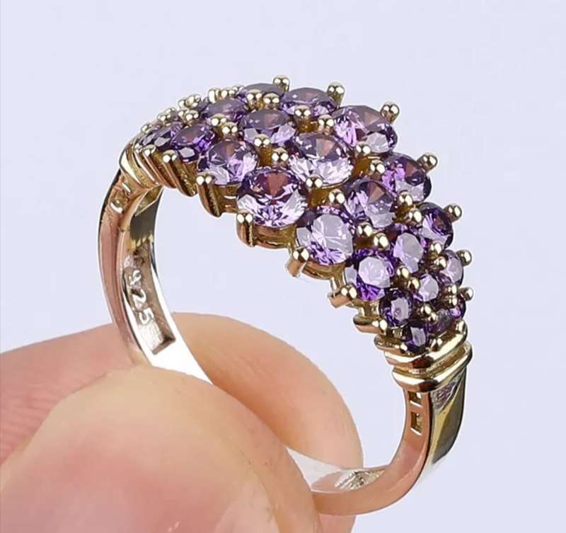 Authentic Handmade Turkish Ring, 925 Sterling Silver with Bronze detail & Amethysts