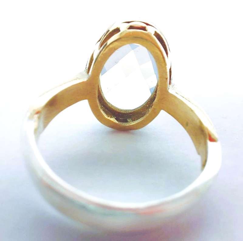 Authentic Turkish Ring in 925 Sterling Silver, Bronze Detail & unusual Milky Topaz