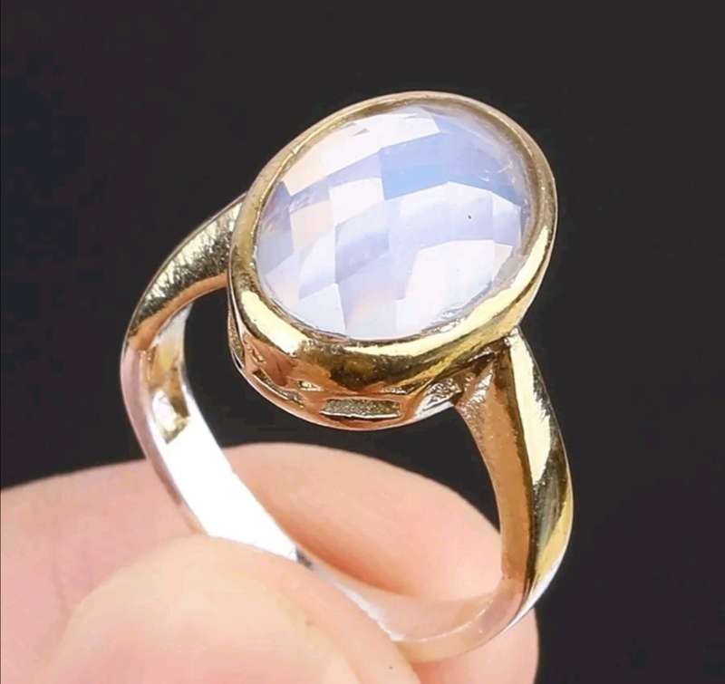 Authentic Turkish Ring in 925 Sterling Silver, Bronze Detail & unusual Milky Topaz