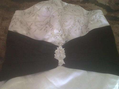 wedding dress gown white black silk satin strapless tieback bride bridesmaids flower girls bachelorette wholesale cheap imported ladies woman womens childrens funtions events beautiful beaded embroidered