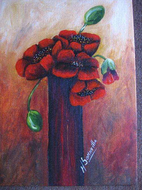 Poppies in a Vase  2   [355x255mm]     by South African Artist dSomm'ville