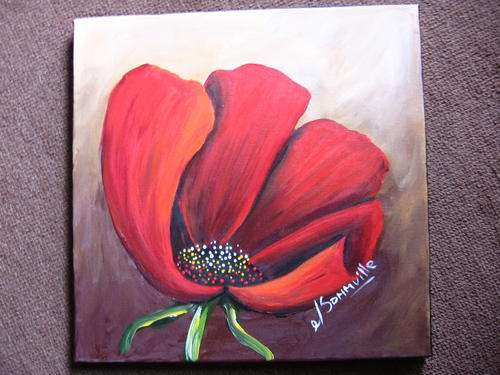 Single Poppy    -1      300x300mm     by South African Artist dSomm'ville