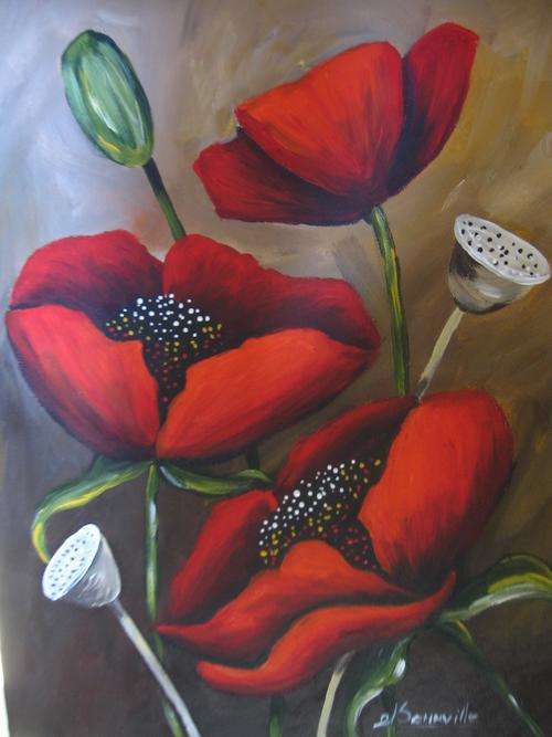 Red Poppies      450x350 mm     by South African Artist dSomm'ville