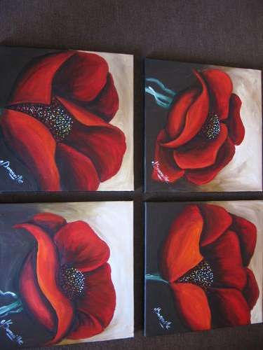 Red Poppies[ 300 x 300 mm  X 4]   by  -  dSomm'ville