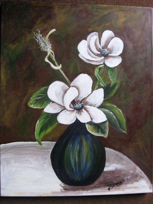 Magnolias in a Vase    [510x410mm ]   by  -  South African Artist -    dSomm'ville
