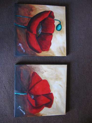 Red Poppies    [300x300mm X2 ]   by  -  South African Artist -    dSomm'ville