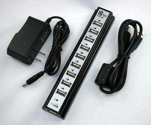10 Port High Speed - 480 Mbps  USB 2.0 Hub with AC Power Adapter