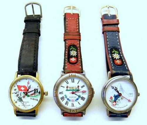 SWISS WATCH  x 3-OFF   "Souvenir of Switzerland"   with  leather strip