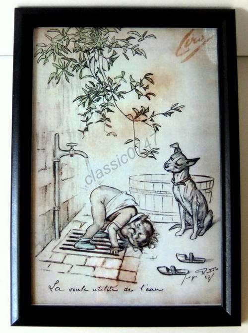 French Naive Print "Ciro`s 1928" in Frame and glass total H23cm x W24.5cm