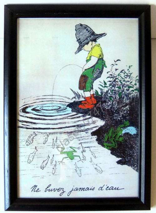 French Naive Print  in Frame and glass total H23cm x W24.5cm