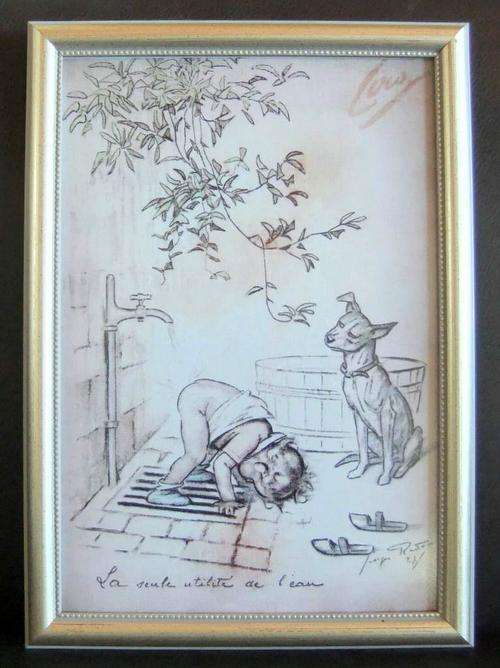 French Naive Print "Ciro`s 1928" in Frame and glass total H23cm x W24.5cm