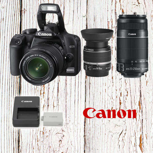 Canon 1000D with 2 lenses + lens hood combo
