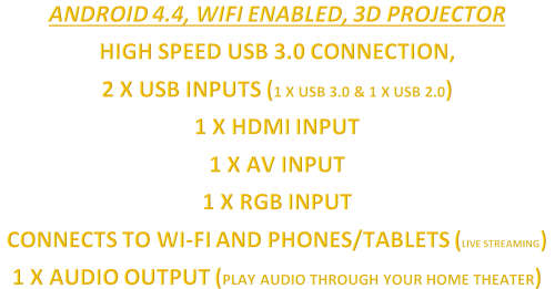 Android 4.4 Wifi enabled, 3D, Multimedia Projector 