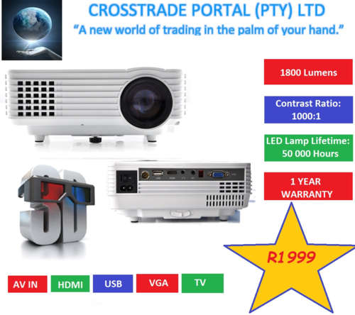 1800 Lumens HD Multimedia Projector for XBOX/PS3/4/Dstv/Blu-ray/Laptop/Hard Drive/USB with TV Tuner