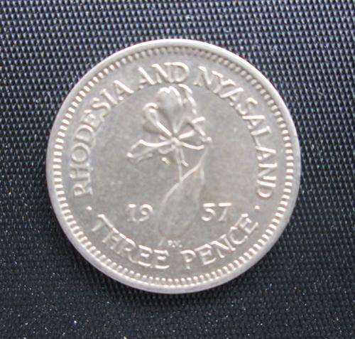 1957 Rhodesia and Nyasaland Three Pence - RARE - Uncirculated