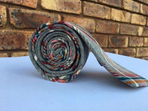 Formal grey red white green cotton necktie