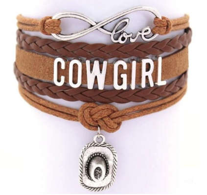 Infinity Love Cowgirl Bracelet Cowboy Hat Charm Leather Braid Wrap Bracelets Bangles for (In stock)
