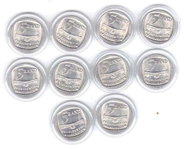 1994 Presidential inauguration R5 coins in capsules GREAT CONDITION (BID PER COIN)