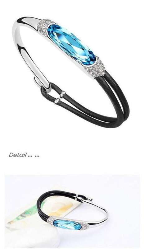 MADE WITH SWAROVSKI ELEMENTS CRYSTAL Leather, alloy and crystal bracelet