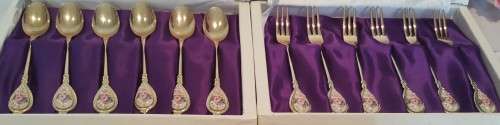 royal albert 24 KT gold plated porcelain  tea spoons and tea forks
