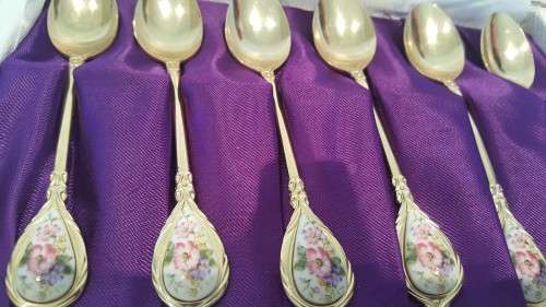 royal albert 24 KT gold plated porcelain  tea spoons and tea forks