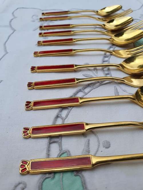 for Royal Albert Lady Hamilton EETRITE 24kt gold Plate tea cutlery (Set nr 1)