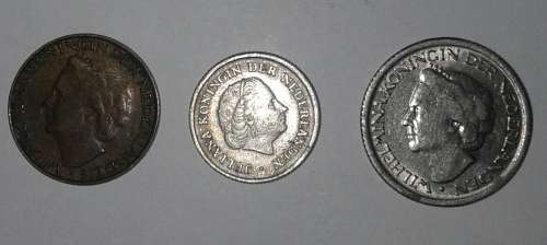 1948 one cent, 1951 ten cent & 1948 twenty-five cent Netherlands
