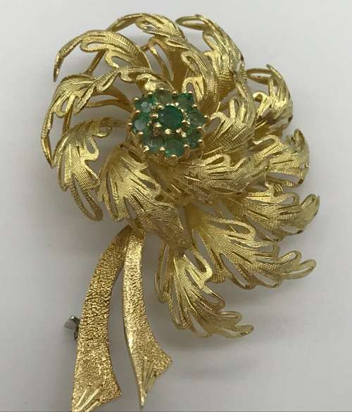 18ct Gold Emerald Vintage Brooch (V. R57 000)