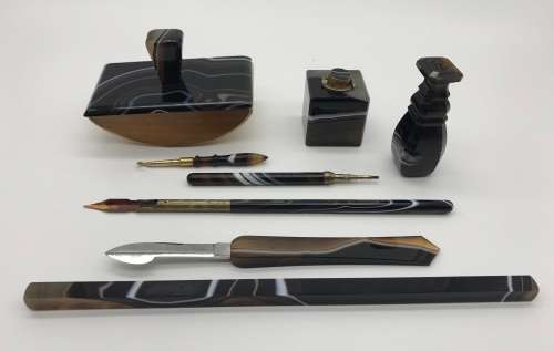 Antique 'Banded Agate' Writing Desk Set