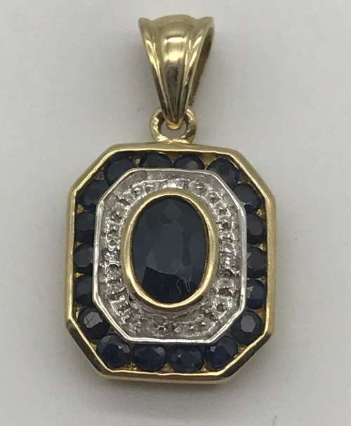 9ct Gold Diamond and Sapphire Pendant